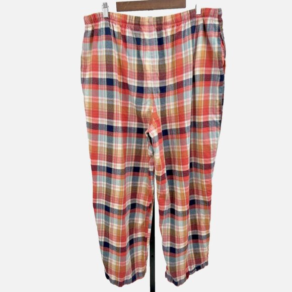 LL Bean Cotton Flannel Sleep Pants Pajama Bottoms in Deep Coral Plaid - Size 2X - Picture 2 of 8